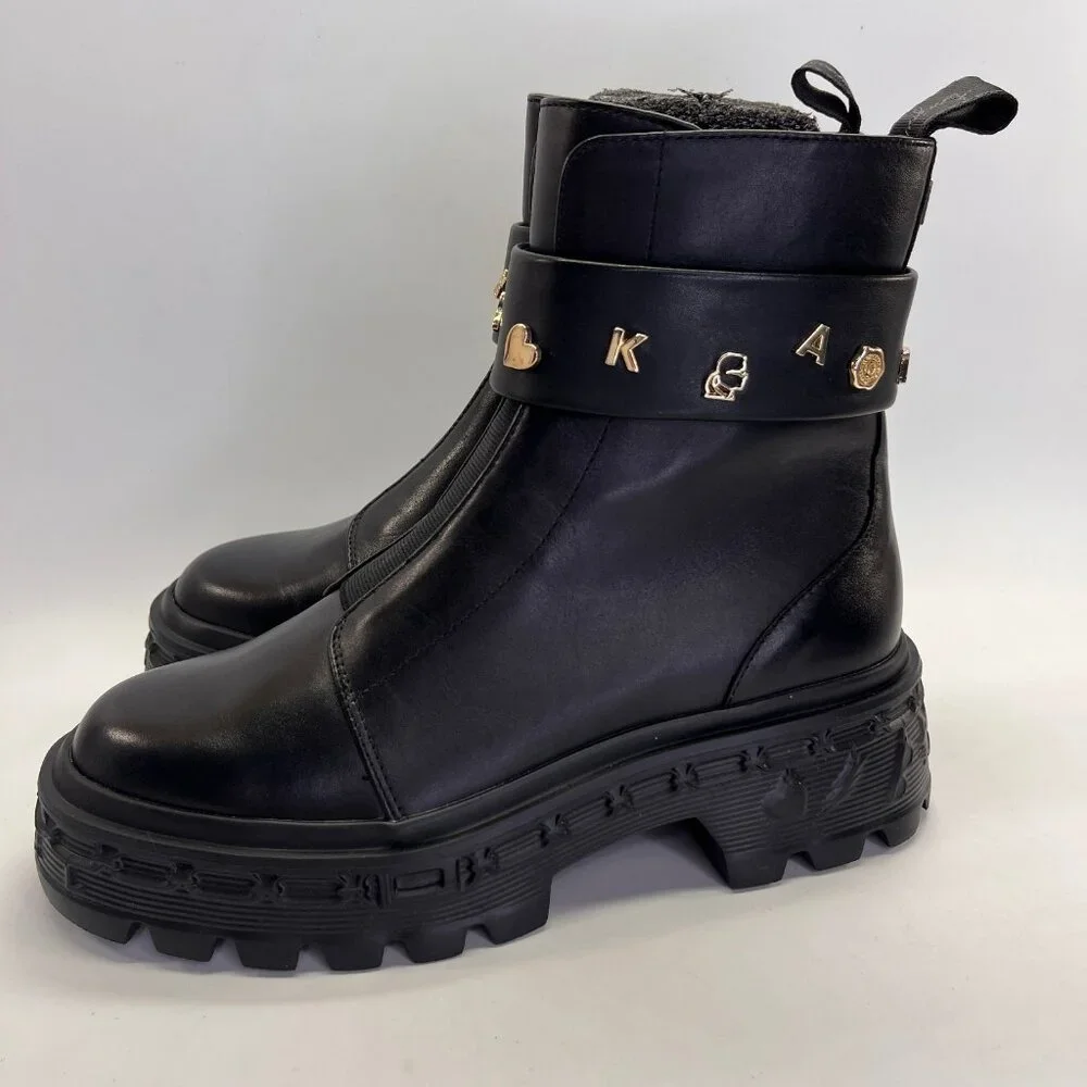 Karl Lagerfeld Latisha Boot Black Size 7.5 Womens Chunky Lug Sole Side Zip Style - Picture 2 of 16